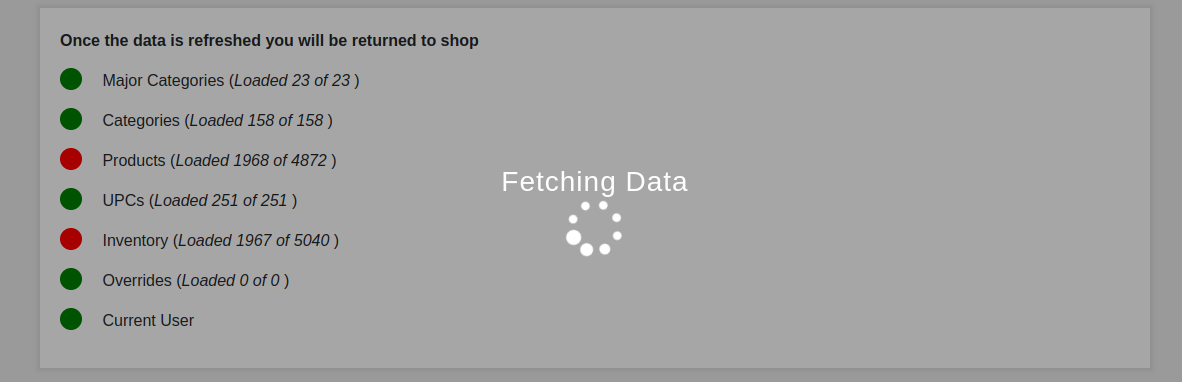 Screenshot of the CJR loading screen, with products only partially loaded